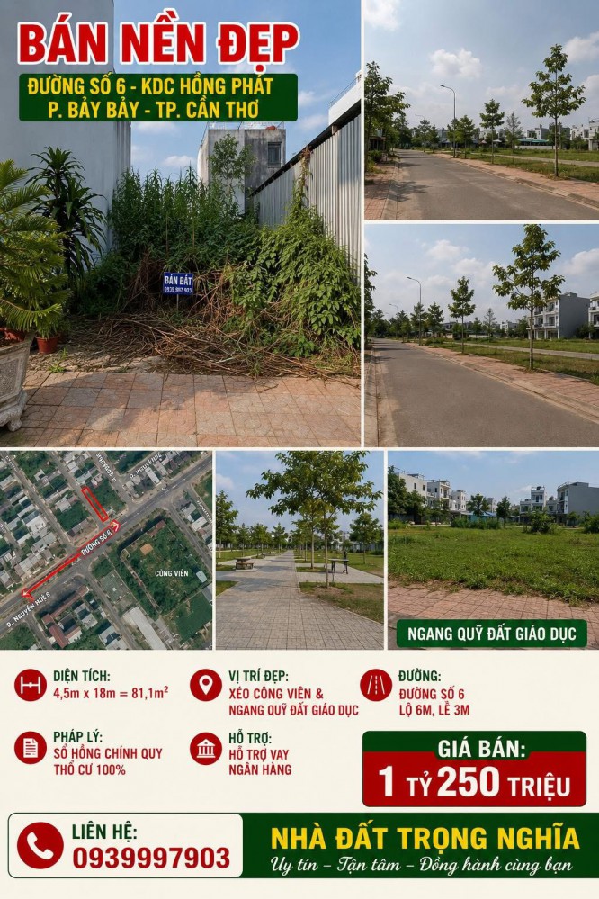 Bán Nền đường số 6 khu hồng phát - Xéo công viên