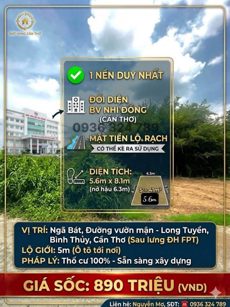 DUY NHẤT 1 NỀN ĐỐI DIỆN BV NHI ĐỒNG MẶT TIỀN LỘ VÀ GẠCH CÓ THỂ KÈ RA SỬ DỤNG.