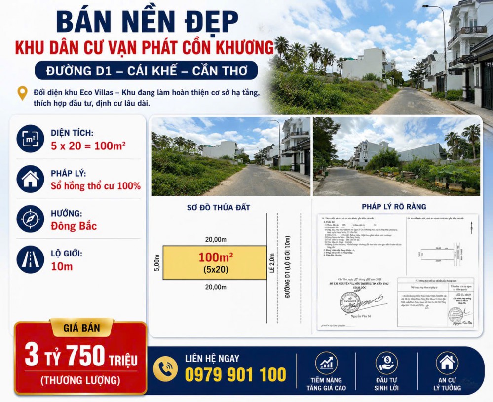 NỀN ĐƯỜNG D1 KHU DÂN CƯ VẠN PHÁT CỒN KHƯƠNG | CÁI KHẾ - CẦN THƠ