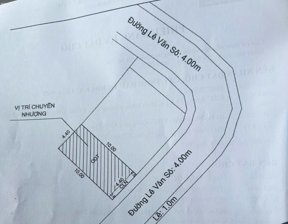 Bán đất lộ nhựa Mặt Tiền đường Lê Văn Sô 4,4x10